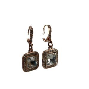 Unbranded Earrings Rose Gold Tone Crystal Rhinestones Square Dangle Pierced